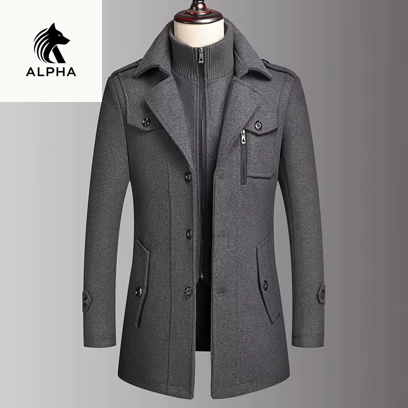 alyumnialpha Men'S Double Collar Wool Coat Fashion Handsome Autumn Winter Business Style High Quality Middle-Aged Men'S Fashion Woolen Coat