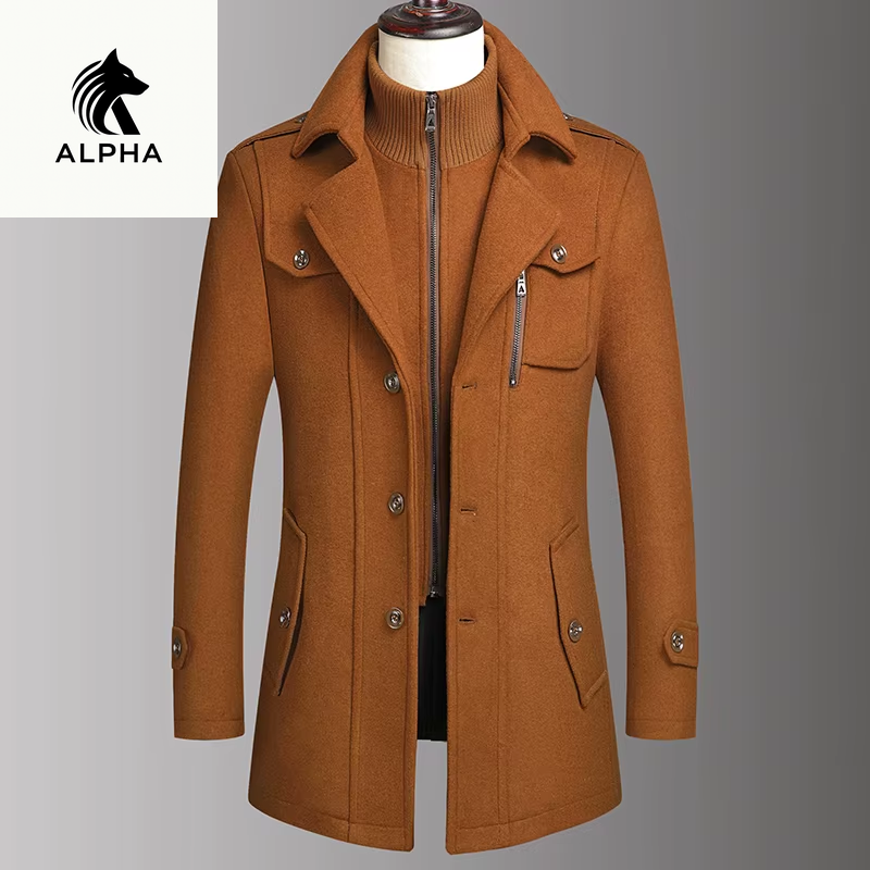 alyumnialpha Men'S Double Collar Wool Coat Fashion Handsome Autumn Winter Business Style High Quality Middle-Aged Men'S Fashion Woolen Coat