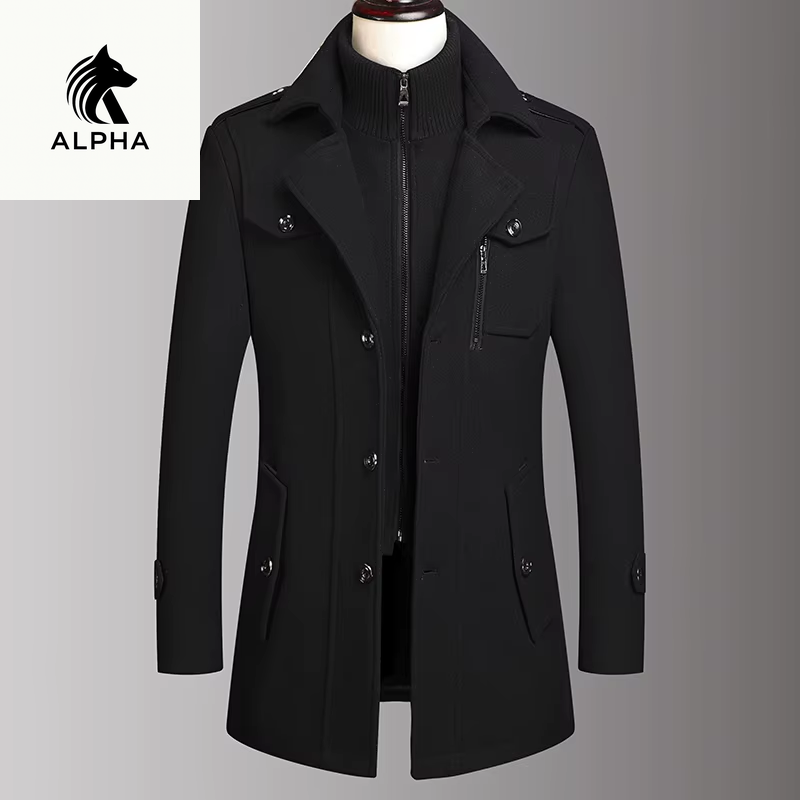 alyumnialpha Men'S Double Collar Wool Coat Fashion Handsome Autumn Winter Business Style High Quality Middle-Aged Men'S Fashion Woolen Coat